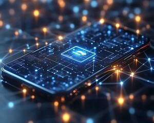 the digital smartphone connection is represented with glowing lights