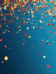 Poster - Festive celebration with colorful confetti scattered against a bright background perfect for party invitations and announcements