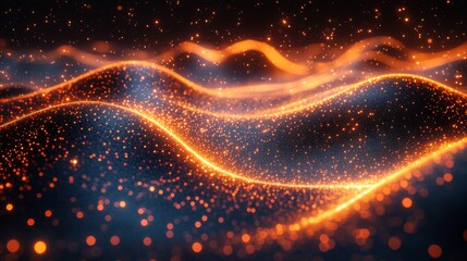 Aufkleber - Dynamic waves illustrate quantum concepts like qubits, superposition, and entanglement, showcasing the abstract nature of quantum mechanics in a colorful display of light.