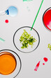 © Irina Bo/Stocksy - Colorful laboratory setup with various liquids and plant material