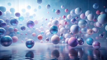Wall Mural - Ethereal Spheres Floating in a Dreamlike Setting, Reflecting on a Calm Surface