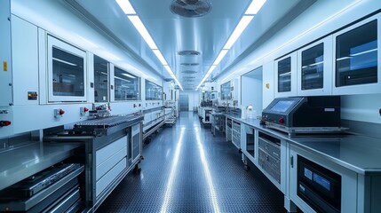 Fototapete - A modern manufacturing facility features advanced automation equipment for steel and aluminum processing. Workers operate machinery for efficient production and engineering tasks.