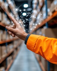 Aufkleber - Augmented Warehouse Intelligence Next-Gen Logistics Worker Activating Mixed Reality Productivity Interface with Holographic Digital Interaction