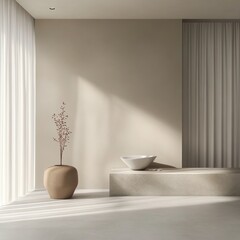 Poster - Serene and minimalist interior setup of modern room with sunlight creating peaceful and calm mood