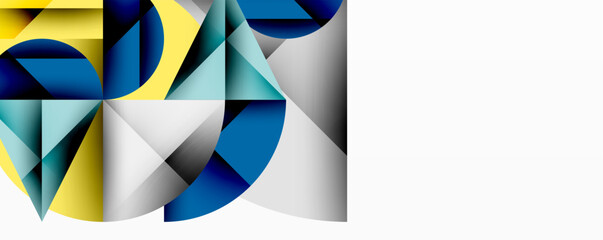 Fototapete - Modern abstract composition with layered circles and angular segments featuring gradients, transparency effects, and a structured geometric layout