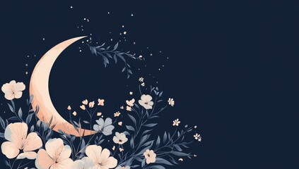 Poster - Pastel Moon and Floral Night Scene