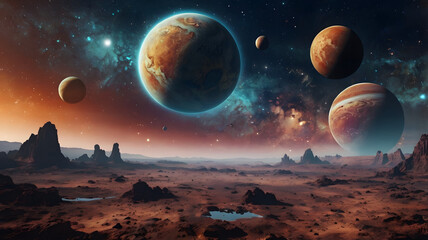 a celestial landscape with floating planets and nebulae, ultra hd, cosmic wonder
