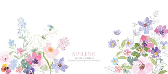 abstract spring floral art background vector illustration. watercolor hand painted botanical flower,