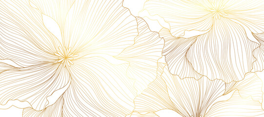 Wall Mural - luxury golden poppy flower line art background vector. natural botanical elegant flower with gold li
