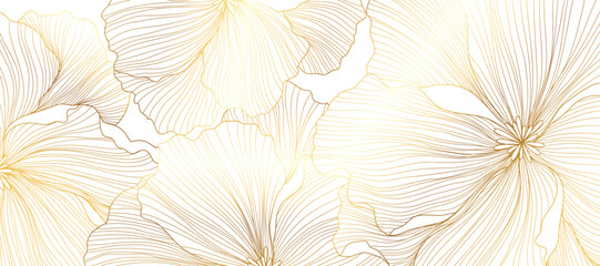 Wall Mural - luxury golden poppy flower line art background vector. natural botanical elegant flower with gold li