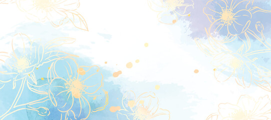 Wall Mural - abstract spring floral art background vector illustration. watercolor botanical flower and gold brus