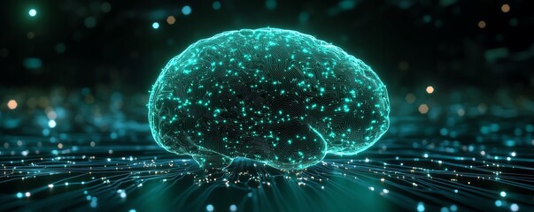 Aufkleber - 3D rendering of a neon green glowing AI microchip with intricate circuit connections, dark background, digital machine learning and artificial intelligence concept