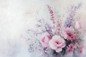 Aufkleber - Soft floral arrangement in pastel shades of pink and lavender with delicate brushstrokes for a feminine touch