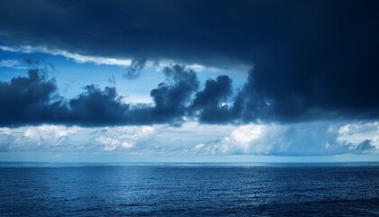 Wall Mural - dark with dramatic blue sky and dark as dramatic blue sea color and dark storm raining cloud background