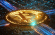 © Bernt Moss/Stocksy - Bitcoins  background technology close up