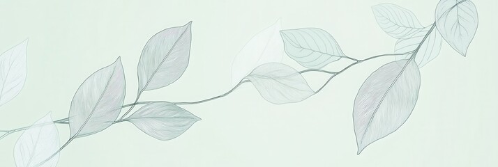 Poster - Botanical line art with soft green background and elegant leaf motifs reflecting modern eco-friendly design principles