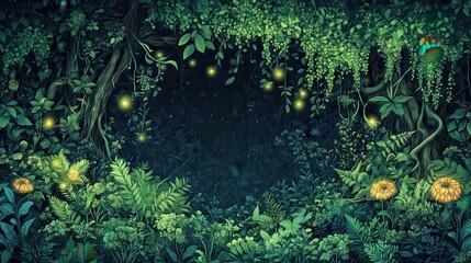 Enchanting Firefly Lit Nighttime Jungle Scene