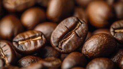 Leinwandbilder - Textured roasted coffee beans with standout bean in warm brown tones for an inviting atmosphere