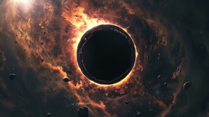 Wall Mural - Abstract black hole with a dark sky background Abstract cosmos with a black hole and light rays