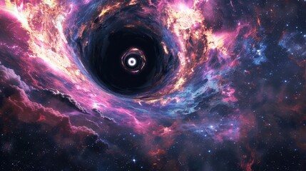 Wall Mural - Abstract black hole in a galaxy with light rays, Black hole abstract in the dark space with a swirling nebula.