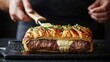© Generative by J - Beef wellington concept. Freshly Baked Savory Beef Wellington Pastry with Cheese Filling