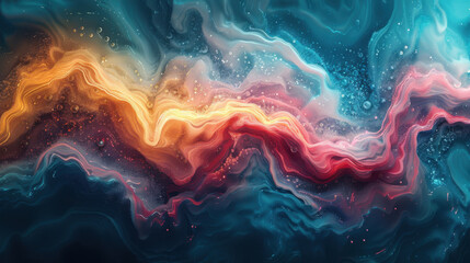 Wall Mural - Abstract flowing energy waves in blue, red, and gold. Vibrant cosmic motion design for futuristic backgrounds and creative projects.
