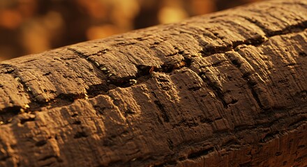 close-up of textured tree branch bark in warm natural light