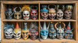 © Kantita - Festive Masks Displayed on Wooden Shelves in a Store Offering Unique Cultural Expressions