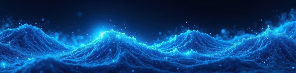 Glowing blue energy waves surge across stark black and white backdrop , blue, digital