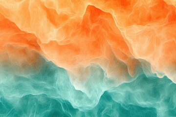 Fototapete - Abstract art depicting a blend of orange and teal, creating a dreamy, flowing landscape.