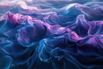 Fototapete - Abstract art depicting swirling, translucent forms in shades of blue, purple, and pink, resembling a flowing landscape.