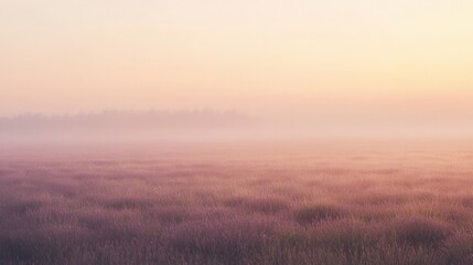 Poster - Serene lavender field bathed in golden light at sunrise with soft mist and minimalistic aesthetic