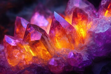 Poster - Vibrant amethyst and citrine crystals cluster, showcasing stunning color and sharp formations.
