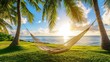 © OTaone - A hammock tied between palm trees, facing the ocean, bathed in the gentle warmth of the morning sun. --chaos 20 --ar 16:9 --quality 2 --v 6.1 Job ID: bb957eb1-7b70-41fa-b5d1-121cbad531cf