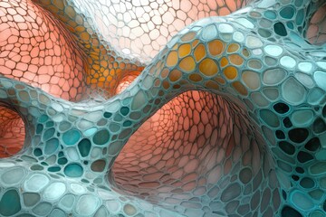 Leinwandbilder - Abstract 3D render of a mesmerizing organic structure with interconnected, multicolored cells forming tunnels and caverns.