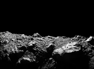 Wall Mural - asteroid field horizon, space, dark background, panoramic view