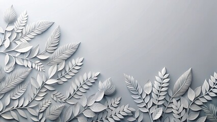 Wall Mural - Paper cut out wavy leaves on gray, foliage, shape,  foliage, shape, decoration, nature, hand-painted, art deco