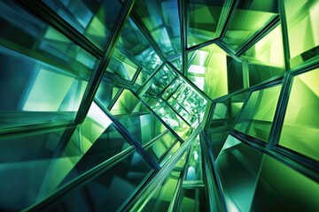 Aufkleber - Abstract green glass tunnel, complex geometric shapes create a mesmerizing and modern design.