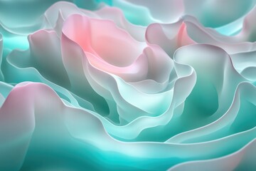 Fototapete - Abstract image of pastel pink and teal fabric, soft, flowing waves, smooth texture.