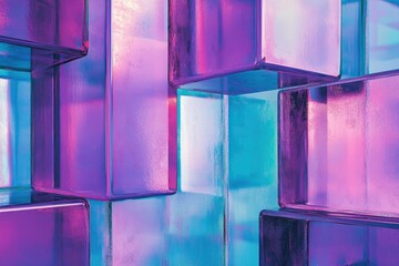 Leinwandbilder - Abstract image of translucent purple and blue cubes stacked, creating a vibrant and modern aesthetic.