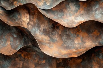 Aufkleber - Abstract image of wavy, rusted metal with a blend of brown, copper, and gray tones.