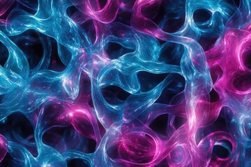 Poster - Abstract art showcasing vibrant, swirling neon blue and pink energy streams.