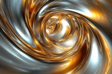 Fototapete - Abstract swirling vortex of gold and silver metallic liquid, creating a mesmerizing and luxurious visual effect.