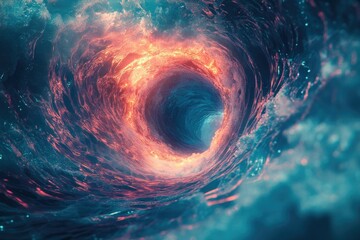 Aufkleber - A swirling vortex of fiery orange and deep teal water creates a mesmerizing, otherworldly spectacle.