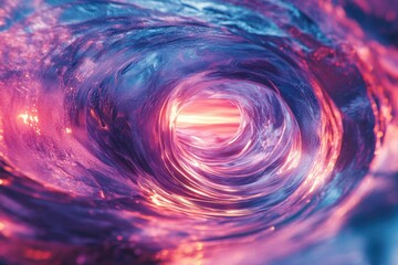 Fototapete - A mesmerizing swirling vortex of vibrant pink and blue ocean water, revealing a radiant sunset.
