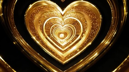 Fototapete - A captivating arrangement of nested hearts creates a dazzling display of golden hues and sparkling glitter. The soft glow emanates from the center, evoking a sense of warmth and love.