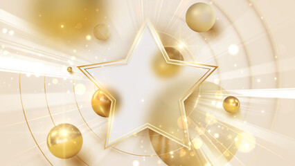 Wall Mural - transparent star frame with golden ball and glow effect, luxury award ceremony background design con