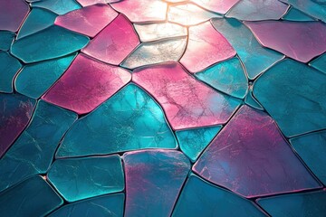 Leinwandbilder - Abstract image of iridescent teal and pink mosaic-like pattern, creating a textured, gleaming surface.