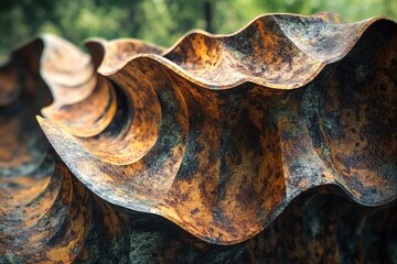 Poster - Close-up of a rusty, undulating metal sculpture with a textured surface, showing signs of age and weathering.