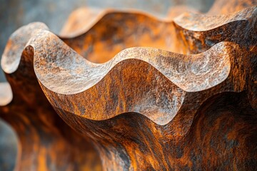 Poster - Close-up of a rusty, textured metal sculpture with undulating, wave-like forms.